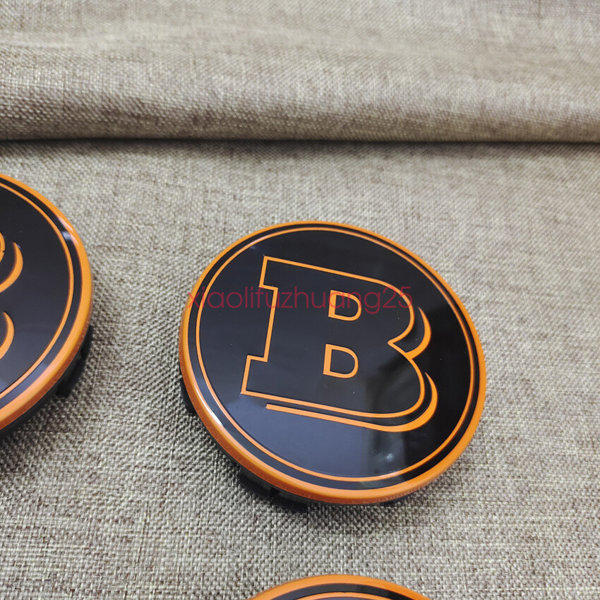 For Mercedes Centre Caps 75mm Brabus Emblems Alloy Wheel Badges Orange Black OE