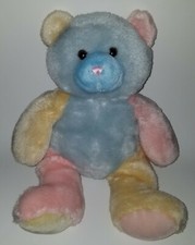 VTG Pastel Teddy Bear Plush 15" Lovey Stuffed Animal Toy Pink Yellow Blue Baby