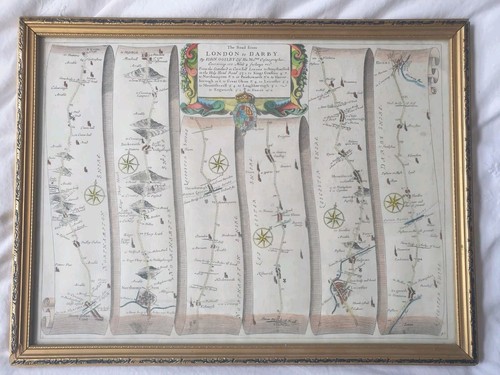 1675 Straßenstreifenkarte LONDON nach DARBY Derby von JOHN OGILBY #ListingsInLights