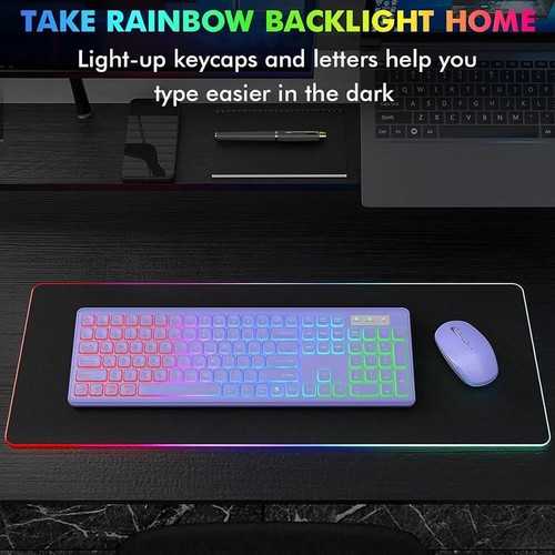 Keyboard and Mouse Combo Backlit ,Rechargeable Full-Size Illuminated Wireless - Picture 5 of 23