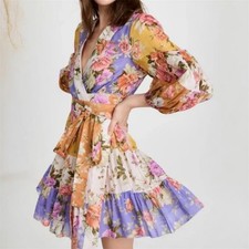 Zimmermann Pattie Wrap Mini Dress Size 3 AU 12 US 8 Floral