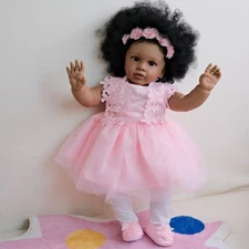 26" Black Adorable Infant Toddler Realistic Newborn Reborn Baby Dolls Cloth Body