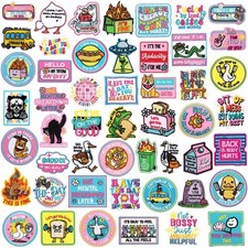 50 Pcs Themed Iron on Patches Applique with Words Embroidered Sew on Cloth Co...