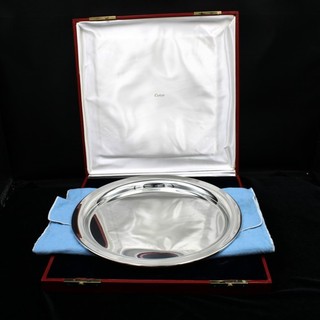 Vintage Cartier Pewter Silver Tone 11in Plate Charger Serving Tray w/Box #M1280