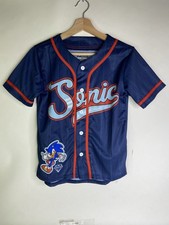 Sega Sonic the Hedgehog Baseball Jersey Shirt Top Button Up Boys Size 14-16