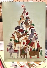 Papyrus Boxed Christmas/Holiday Cards, Envelopes & Seal - Dog Pyramid Tree 14ct