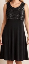 ColdWater Creek Dress Beaded Satin Top Cocktail Evening After 5 Black Lg $99.95