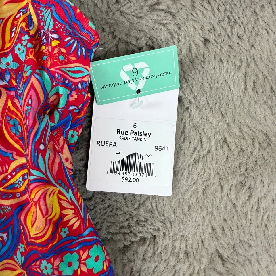 Top de natación Sunsets Rue Paisley Sadie Tankini estampado cachemir forrado talla 6 playa piscina Foto 3 de 4