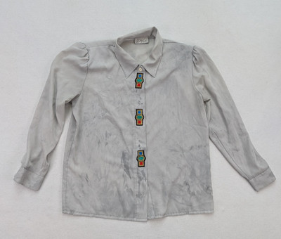 Cathy Che Vintage Women's Top Blouse Size M Marble Gray Print Long Sleeve