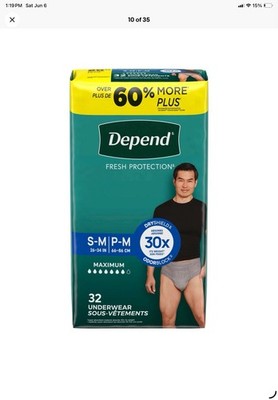 Depend Fresh Protection Men's Incontinence Underwear, Max Absorb, S/M, 32 Count