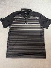 Oakley Hydrolix Golf Polo Mens Large Black Stripe Performance Dry Wicking Shirt