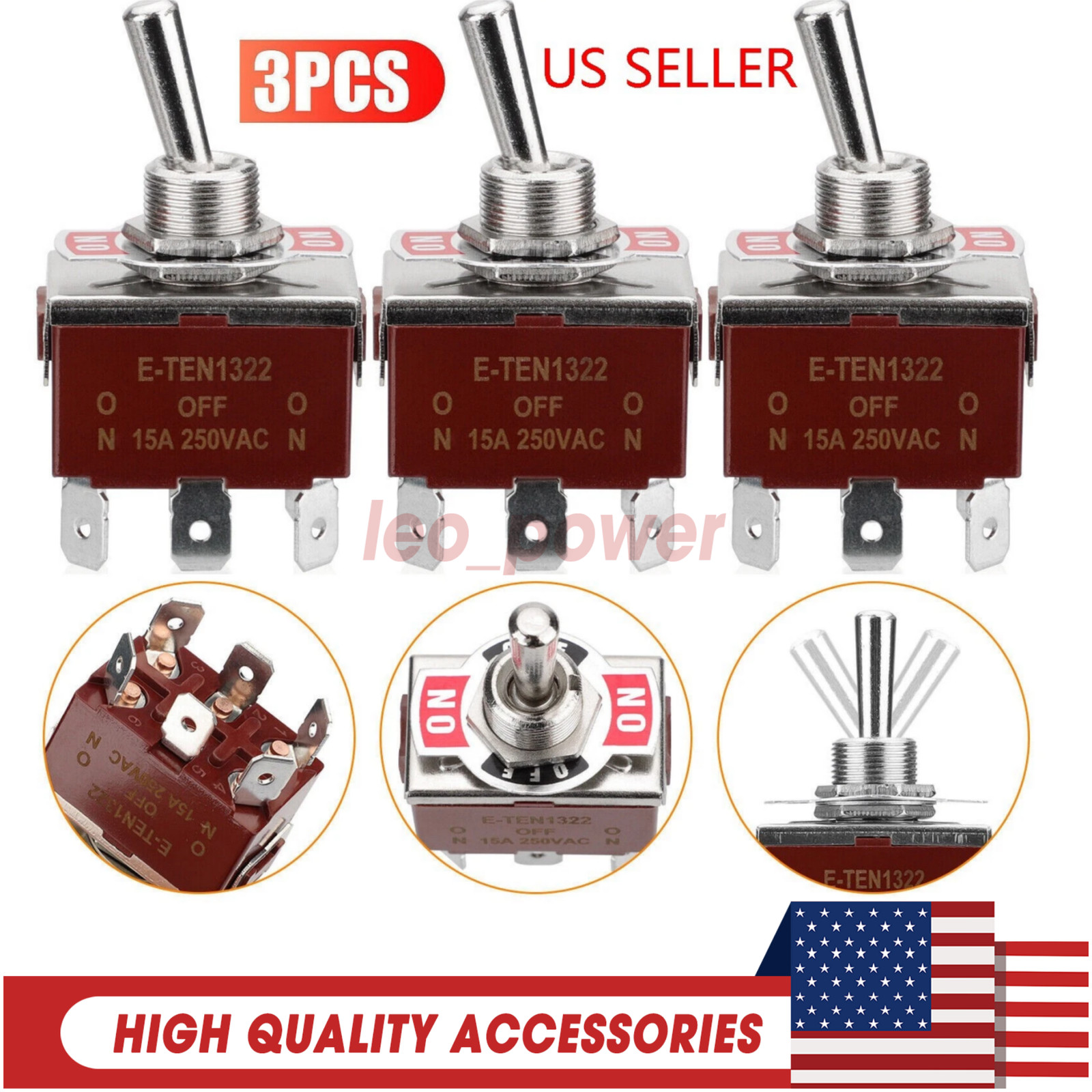 3PCS Heavy Duty DPDT ON/OFF/ON Toggle Switch 20A 125V/15A 250V Screw Terminals