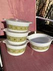 Pyrex Verde Green Square Flowers Casserole Set Lot of 4 + 3 Lids