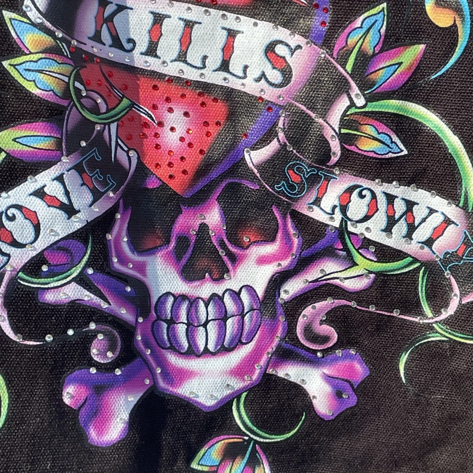 Bolso de Mano Ed Hardy Christian Audigier De Colección El Amor Mata Lentamente Tatuaje Calavera Bling Foto 3 de 4