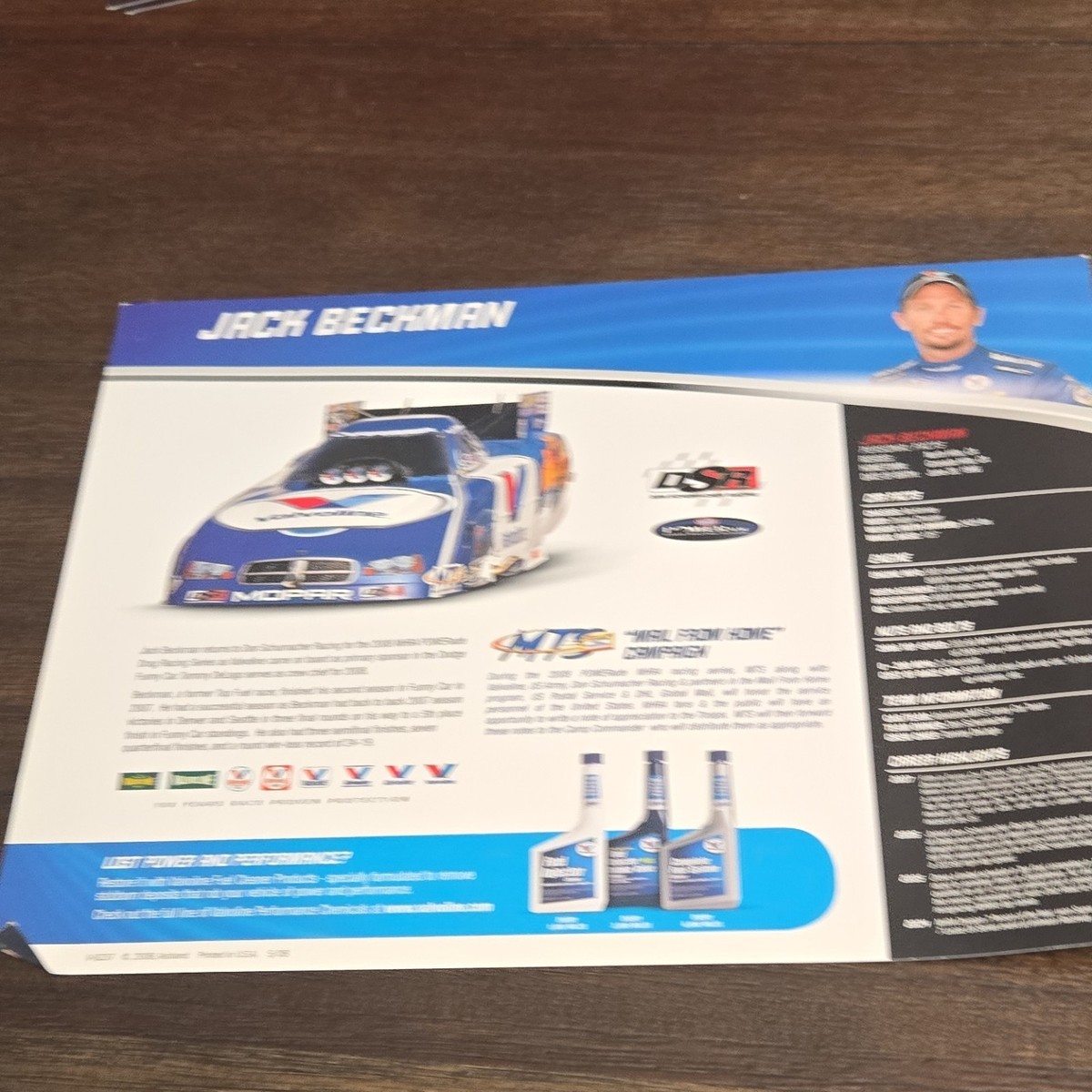Valvoline Jack Beckman NHRA Funny Car Publication Blue White