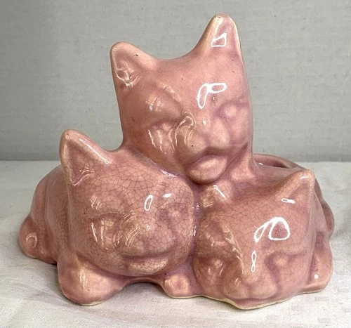 McCoy Vintage Pink Kitty Cat Planter 3 Little Kittens Design