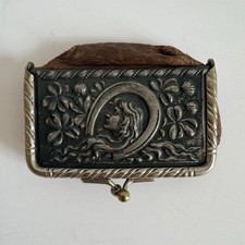 Antique Art Nouveau Advertising Coin Purse Leather Kiss Lock Fred Kohler KS