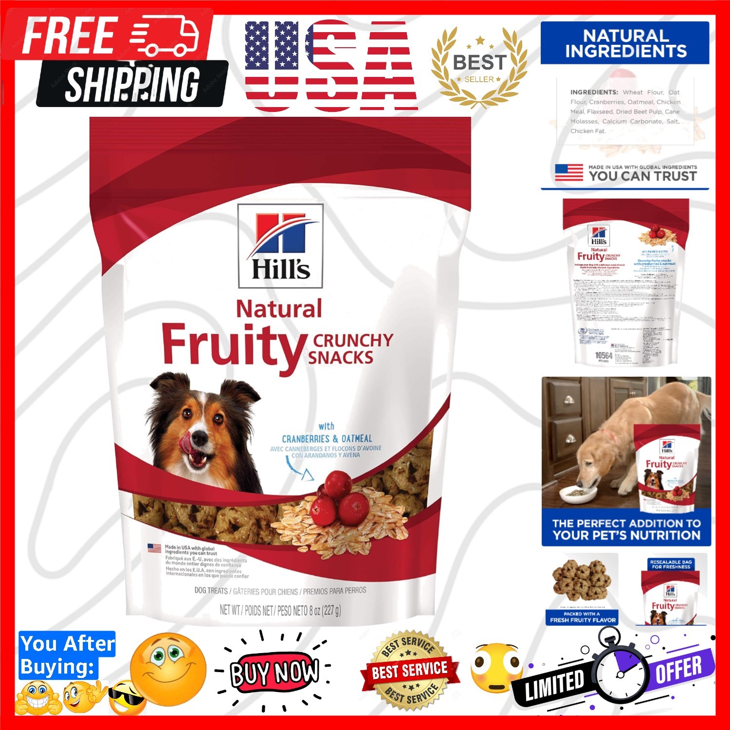 Natural Fruity Crunchy Snacks, All Life Stages, Great Taste, Dog Treats, Cran...