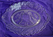 Bicentennial Liberty Bell Glass Platter John Hancock AHRC Grand Rapids 13x9.25