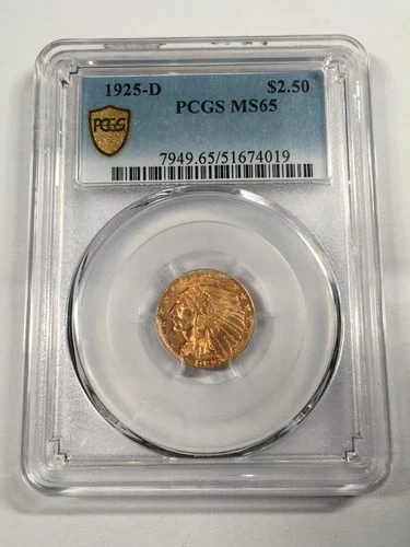 1925-D $2 1/2 INDIAN HEAD GOLD QUARTER EAGLE PCGS MS65 07XXCA25