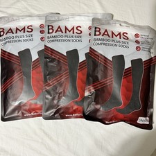 Lot Of 3 Bams Bamboo Plus Size Black Compression Long Socks (2XL) XXL Unisex