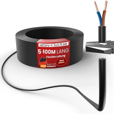 5 -100m Kunststoffschlauchleitung H03VV-F 2x0,75 SW Flexible Leitung Gerätekabel