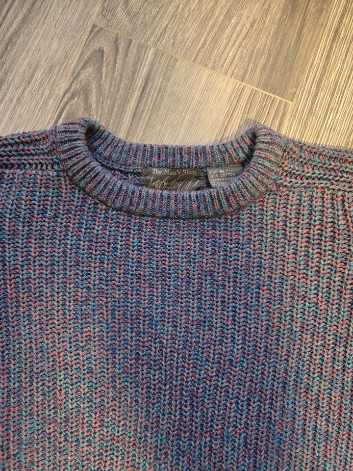 Suéter de pescador de cuello redondo tejido acanalado de algodón Lord & Taylor para hombre talla mediana de colección Foto 2 de 4