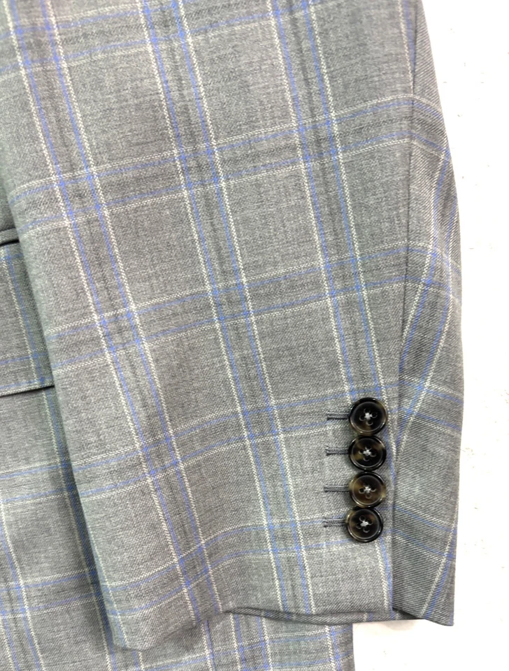 Loro Piana WW Chan 48L Blazer Chaqueta Traje Deportivo Abrigo Gris Azul Cuadros Ventana Foto 2 de 4