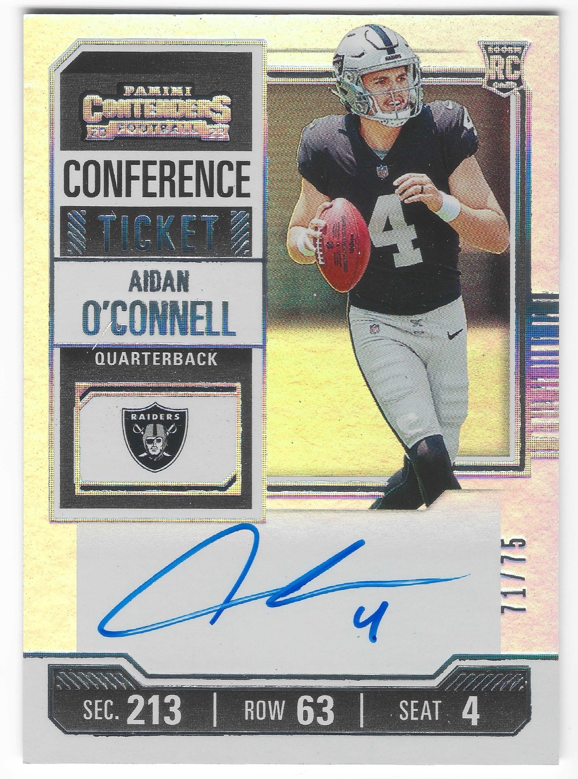 2023 Contenders Conference Ticket #101 Aidan O'Connell RC Rookie AUTO 17/75