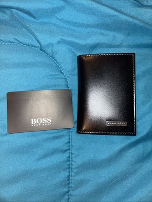 Hugo Boss Leather Wallet Card Holder with Embossed Logo Rare Executive Style New