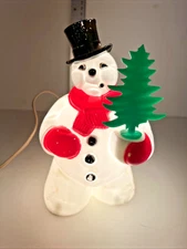 ANTIQUE 1950s ROYALITE VINTAGE SNOWMAN CHRISTMAS PLASTIC LIGHT UP TABLE TOP TREE