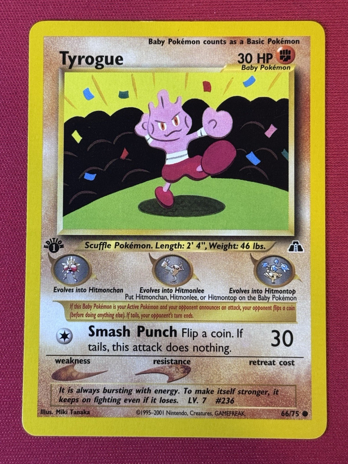 2001 Pokemon Neo Discovery 1st Edition Tyrogue #66/75