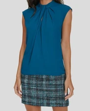 Calvin Klein Women's Blue Solid Twist-Front Cap-Sleeve Top Size S