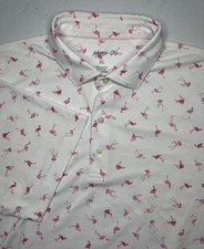 Johnnie-O Golf Polo Shirt Flamingo Print All Over Men s XL White PUTTERBOY