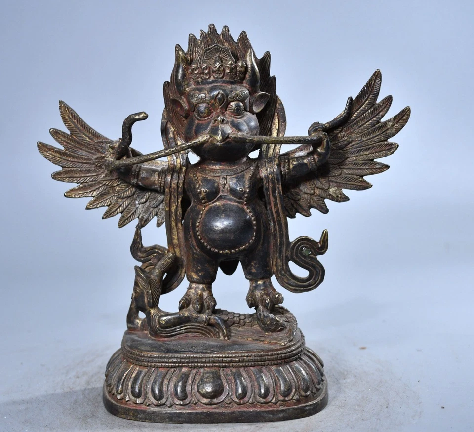 Estatua de Buda de pájaro Suparna Suparnin dorado de bronce budismo antiguo de China de 8,3" Foto 3 de 4