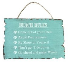 Beach Rules Hang Wall Sign Wood Plaque Inspirational Humor Home Decor
