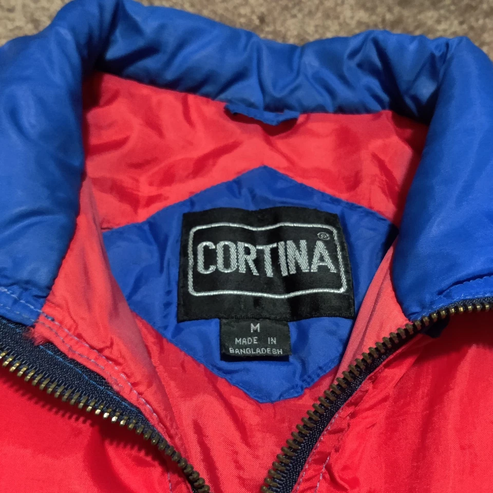 Vintage Cortina Puffer Ski Jacket 80s Retro Zip Colorful Coat Mens Medium Red - Image 2 of 4