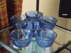 6 Pyrex 463 Blue 6 Ounce Custard Cups 3 Rings 4" Wide EXC