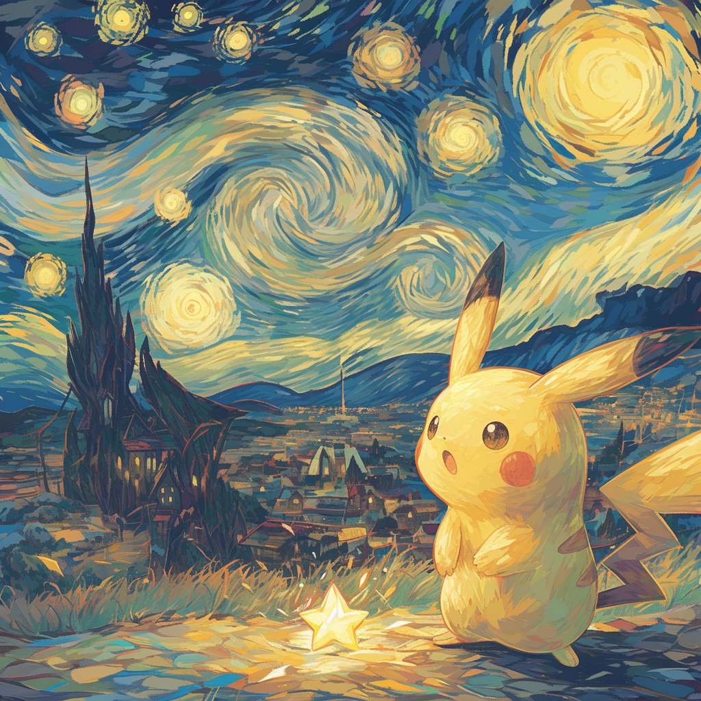 PIKACHU STARY NIGHT Fine Art Print 12x12 Limited Edition 1 of 20
