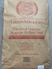 Grain Millers Organic Regular Rolled Oats 25lb Bag