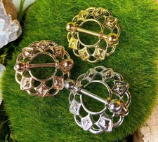 PAIR Tribal Shield Nipple Rings Shields 14g Pierced Body Piercing Jewelry