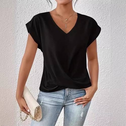 Women's solid V-neck T-shirt - Picture 26 of 32
