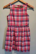 Polo Ralph Lauren Girls Sleeveless Pink Blue Plaid Dress Sz 12 Cutout Back