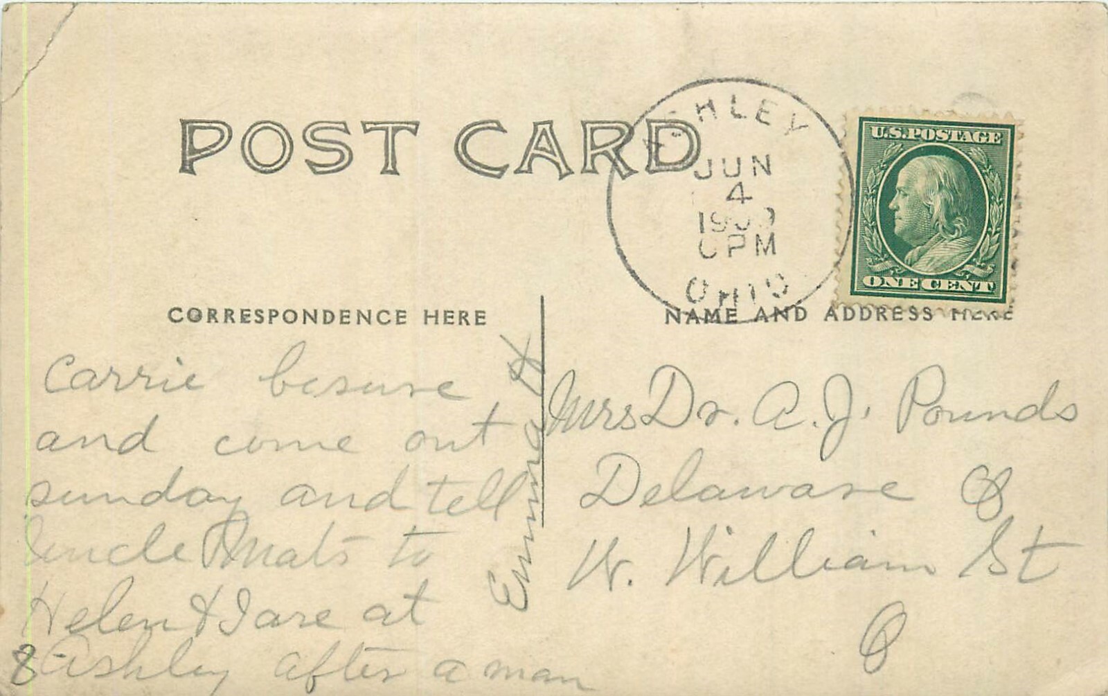 ASHLEY OHIO ENTRANCE TO WOOLLEY PARK 1909 REAL PHOTO POSTCARD VIEW eBay