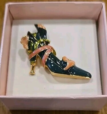 VTG Kenneth J Lane Shoe Pin Calla Lily Pink Green Enamel FFANY Breast Cancer NIB