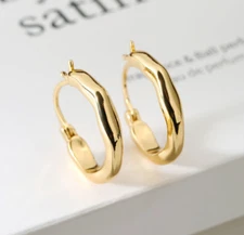 Women Gold Plated Plain Polished Geometric Earrings 20mm Hoop Huggie jewelry TH5
