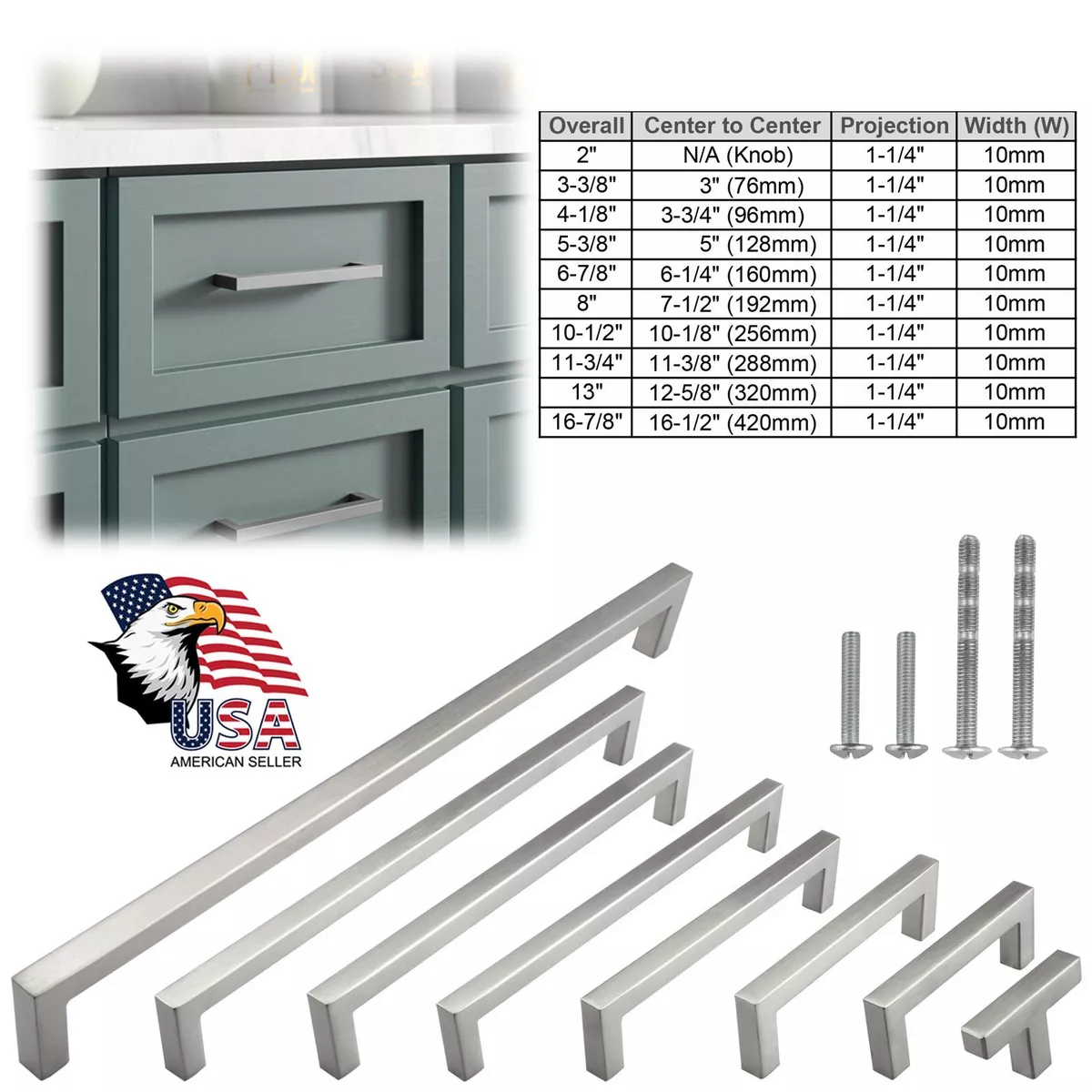 Brushed Nickel Square Kitchen Cabinet Drawer Handles Bar Pulls