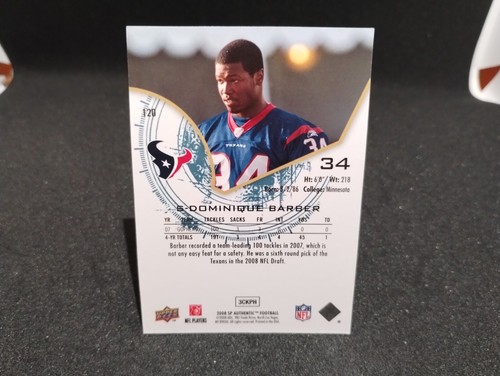 2008 SP Authentic Rookie Authentics 1037/1399 Dominique Barber #120 Rookie RC - Picture 2 of 2