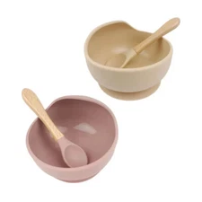 Silicone Suction Cup Bowl Food Grade Baby Complementary Food Bowl   Spoon Set