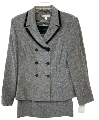 DRESS BARN PC BLACK/GRAY DOUBLE BREASTED SUIT JACKET SKIRT